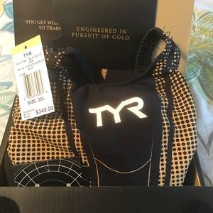 TYR Speedsuit.  HI BACK. Black and gold.